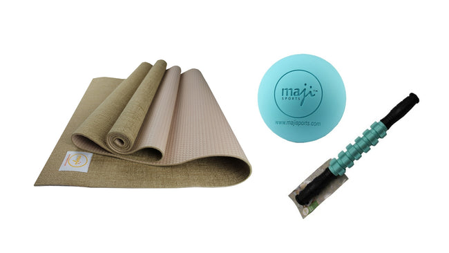 Jute Premium ECO Fitness, pilates, yoga mat + Trigger Ball + Massage Stick